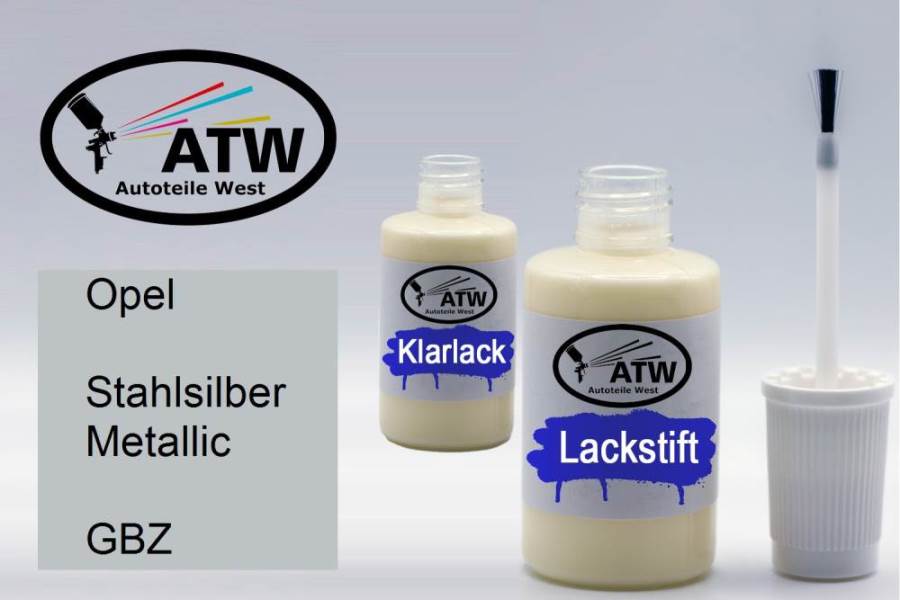 Opel, Stahlsilber Metallic, GBZ: 20ml Lackstift + 20ml Klarlack - Set, von ATW Autoteile West.